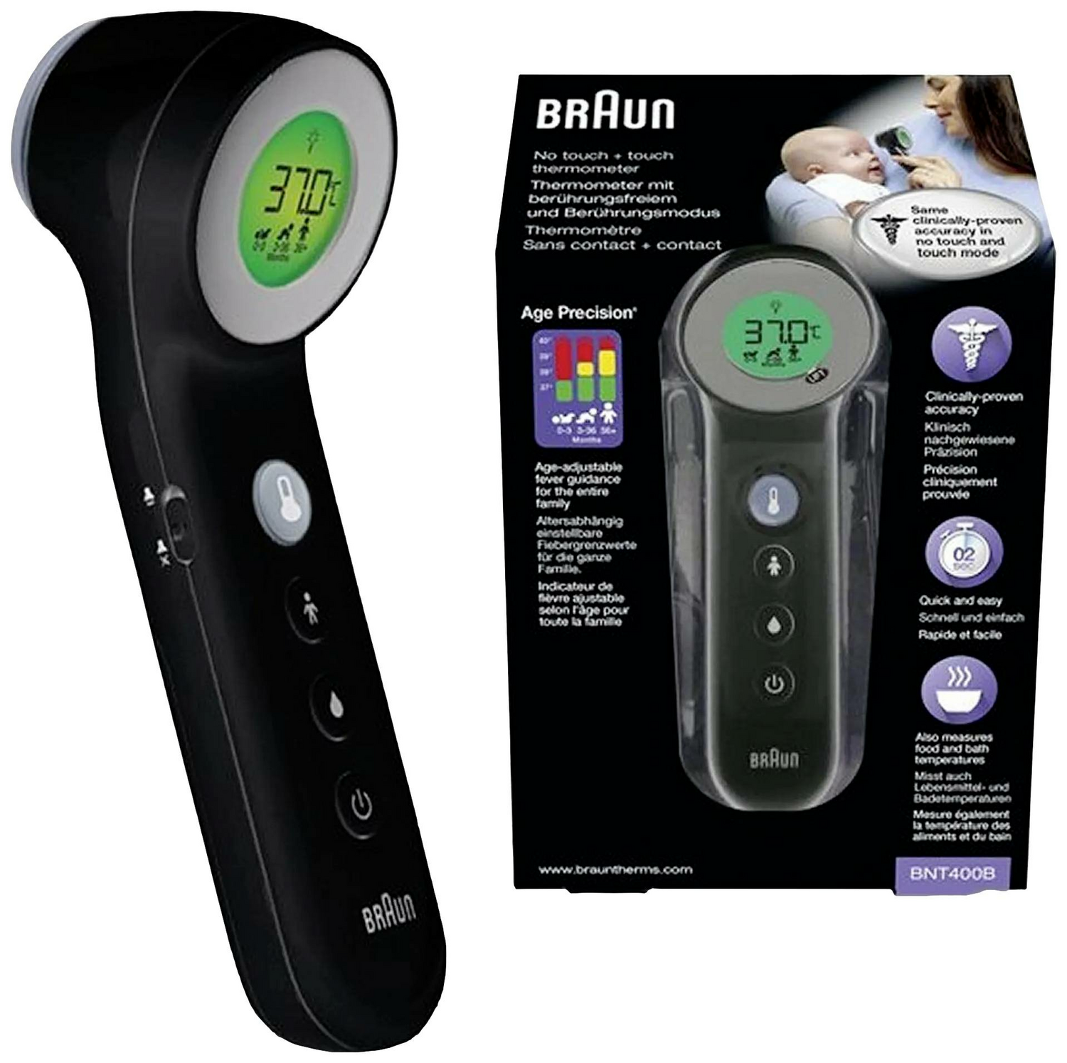 B-Ware Braun No Touch+Touch Schwarz Fieberthermometer Thermometer Berührungslos Mes717 - 4022167204004