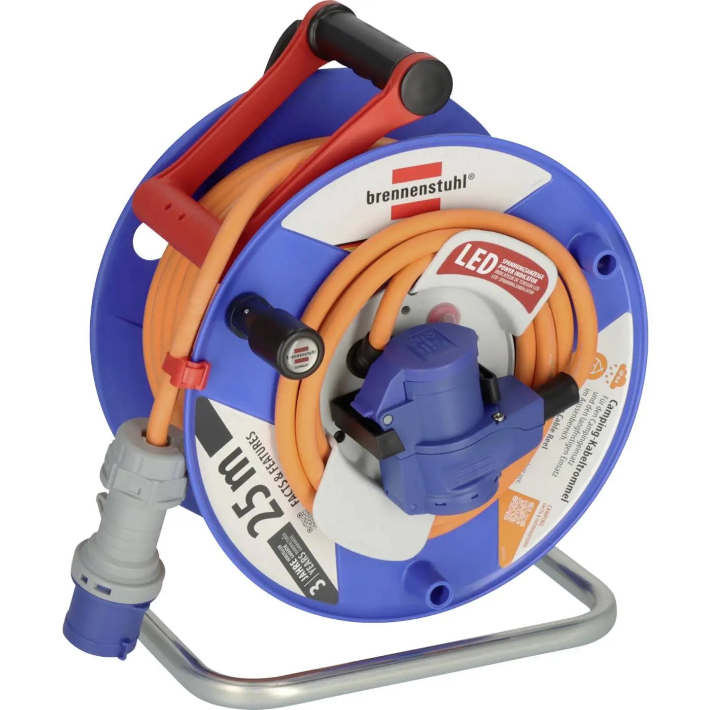 B-Ware Brennenstuhl Kabeltrommel Verlängerungskabel Camping Stromkabel Blau Orange 25m  - 4007123700172