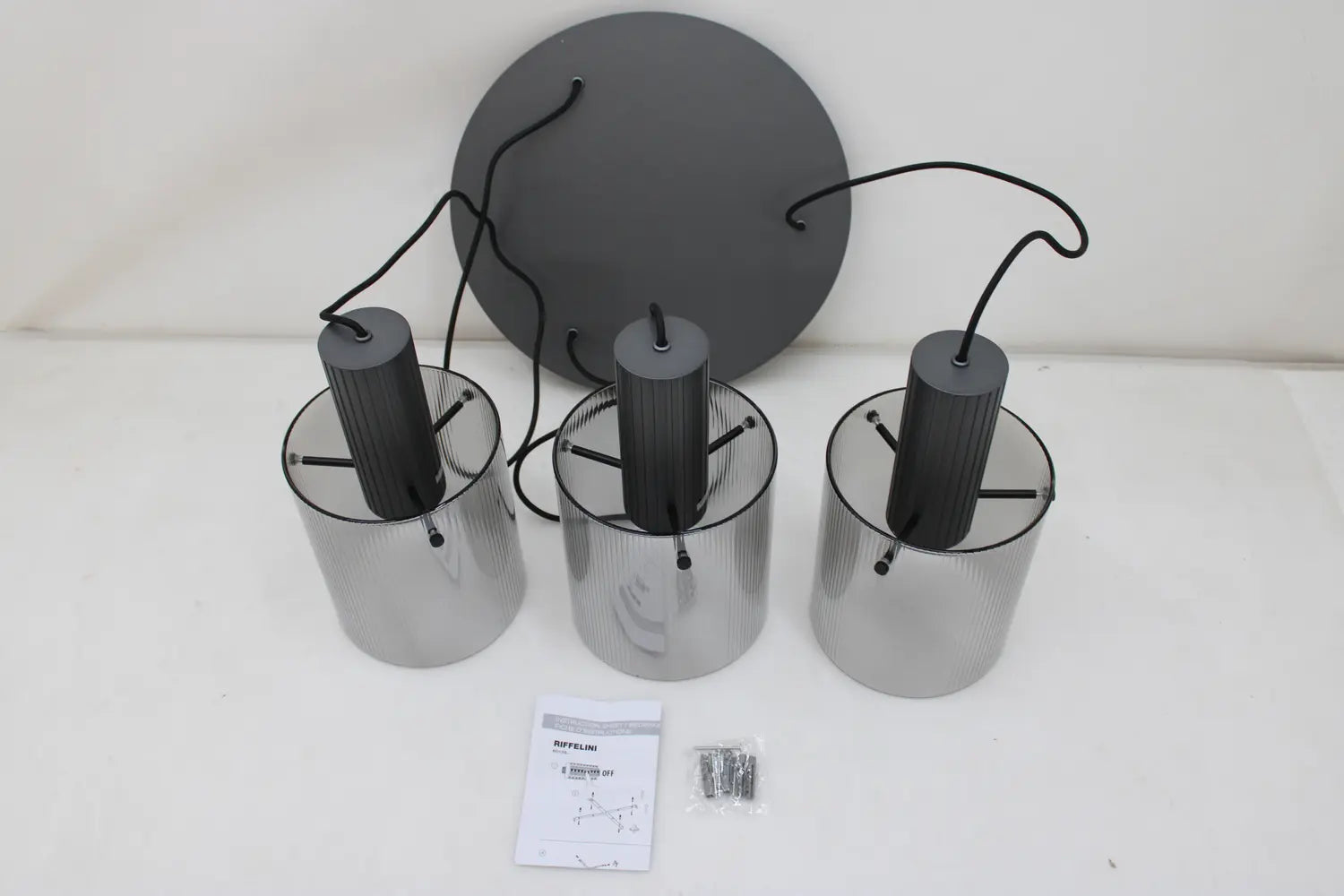 B-Ware Brilliant Riffelini Hängelampe Pendelleuchte Glas Rauchgrau Designer Lampe - 4004353447075