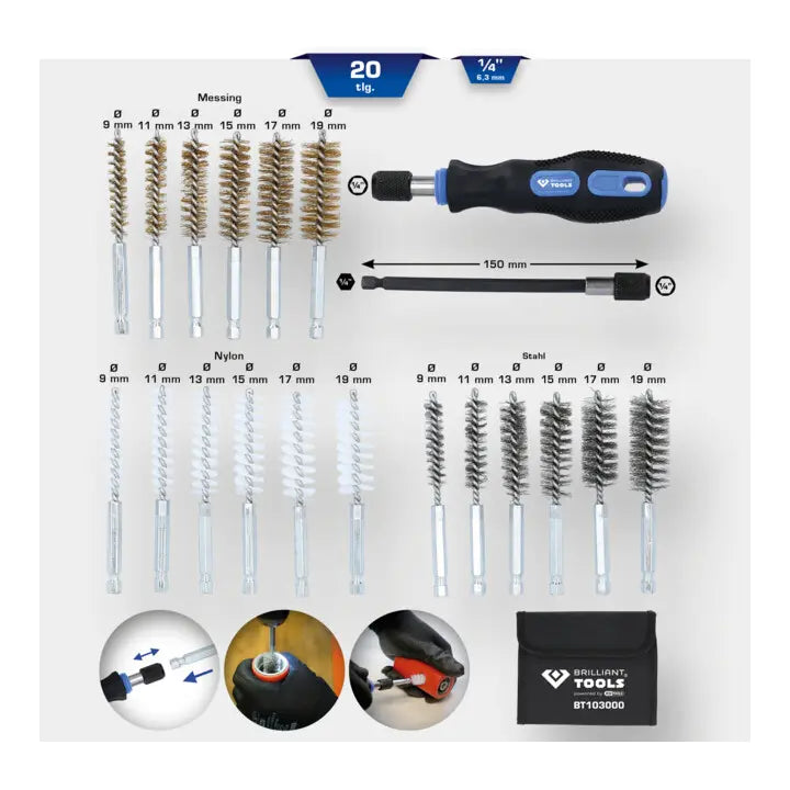 B-Ware Brilliant Tools Bürstensatz Reinigungsbürsten Set Handgriff Verlängerung 20tlg - 4042146859162
