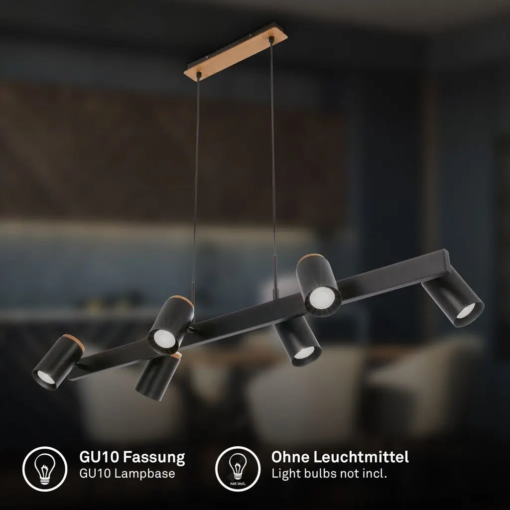 B-Ware Briloner Pendelleuchte Hängeleuchte Schwarz Esstischlampe Holz Gu10 Led 6 Flg - 4002707485001