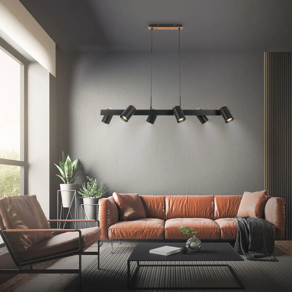 B-Ware Briloner Pendelleuchte Hängeleuchte Schwarz Esstischlampe Holz Gu10 Led 6 Flg - 4002707485001