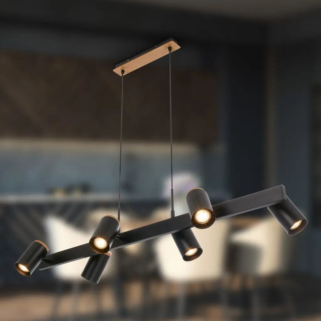 B-Ware Briloner Pendelleuchte Hängeleuchte Schwarz Esstischlampe Holz Gu10 Led 6 Flg - 4002707485001