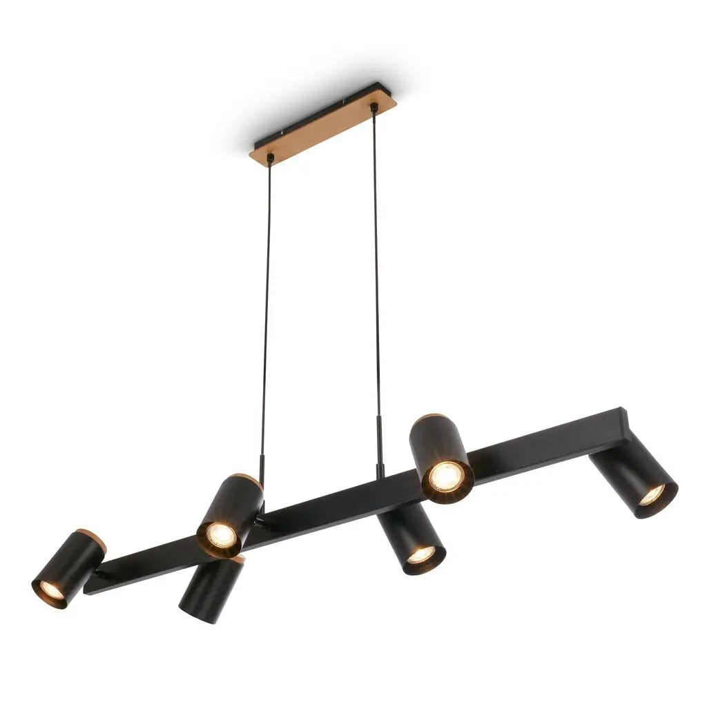 B-Ware Briloner Pendelleuchte Hängeleuchte Schwarz Esstischlampe Holz Gu10 Led 6 Flg - 4002707485001