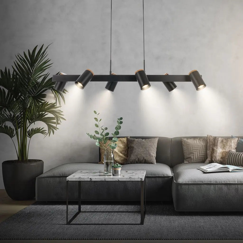 B-Ware Briloner Pendelleuchte Hängeleuchte Schwarz Esstischlampe Holz Gu10 Led 6 Flg - 4002707485001