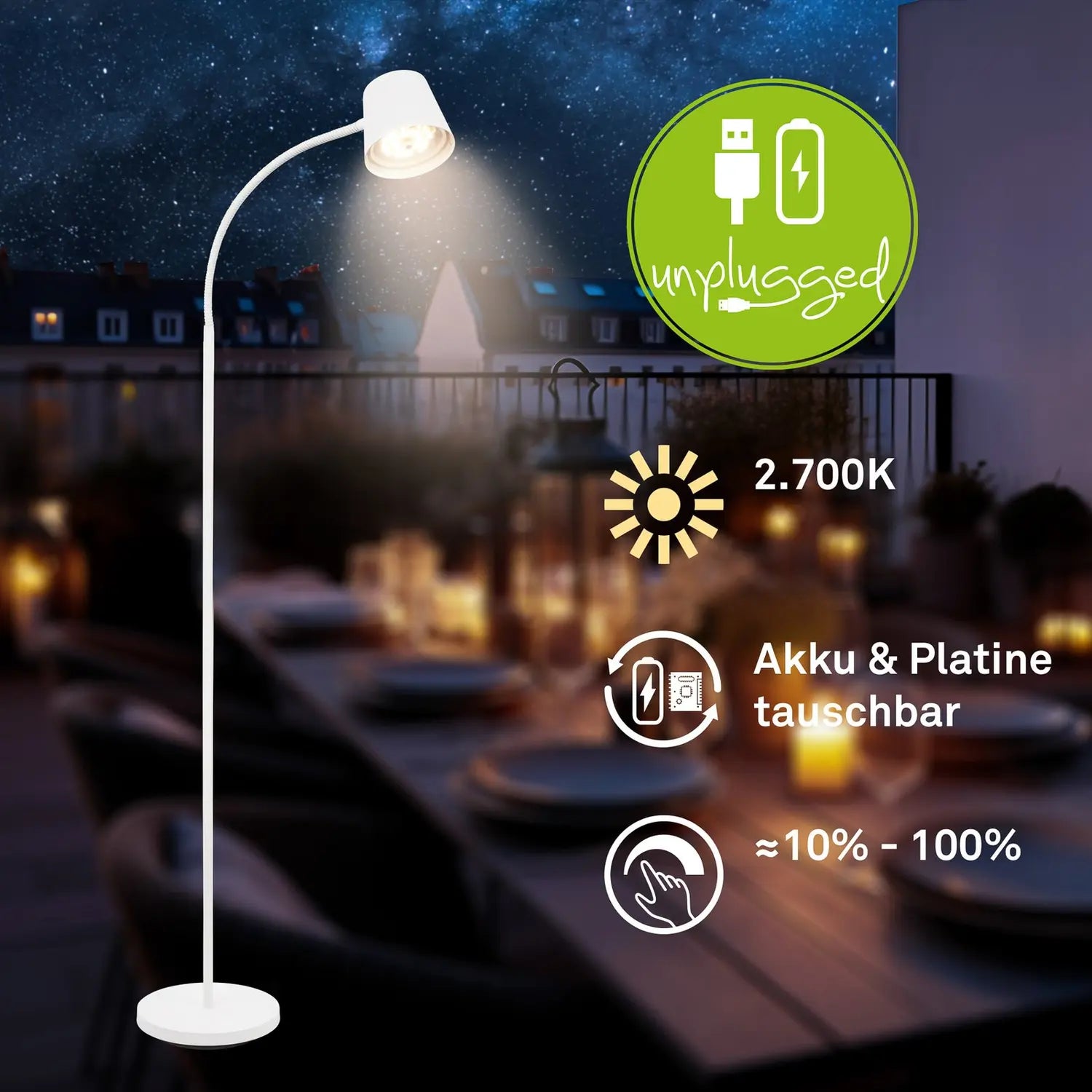 B-Ware Briloner Stehleuchte Standleuchte Led Akku Cielo Touchdimmer Usb Kunststoff