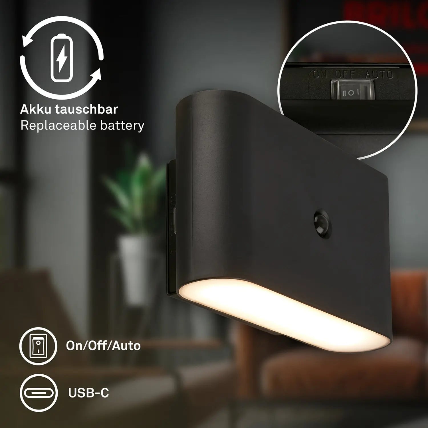 B-Ware Briloner Wandlampe Wandleuchte Led Akku Sensor Schwarz Bewegungsmelder - 4002707486770