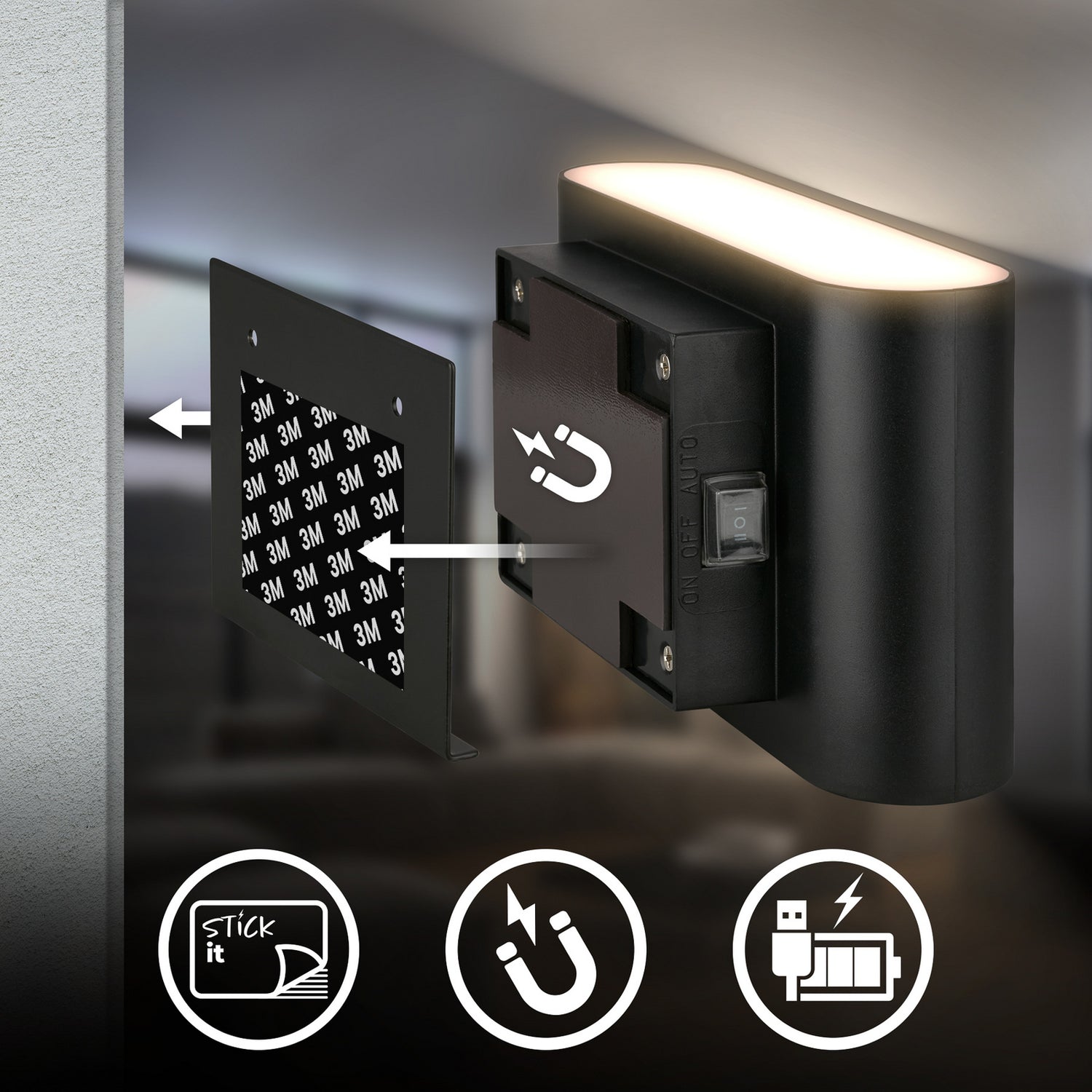 B-Ware Briloner Wandlampe Wandleuchte Led Akku Sensor Schwarz Bewegungsmelder - 4002707486770