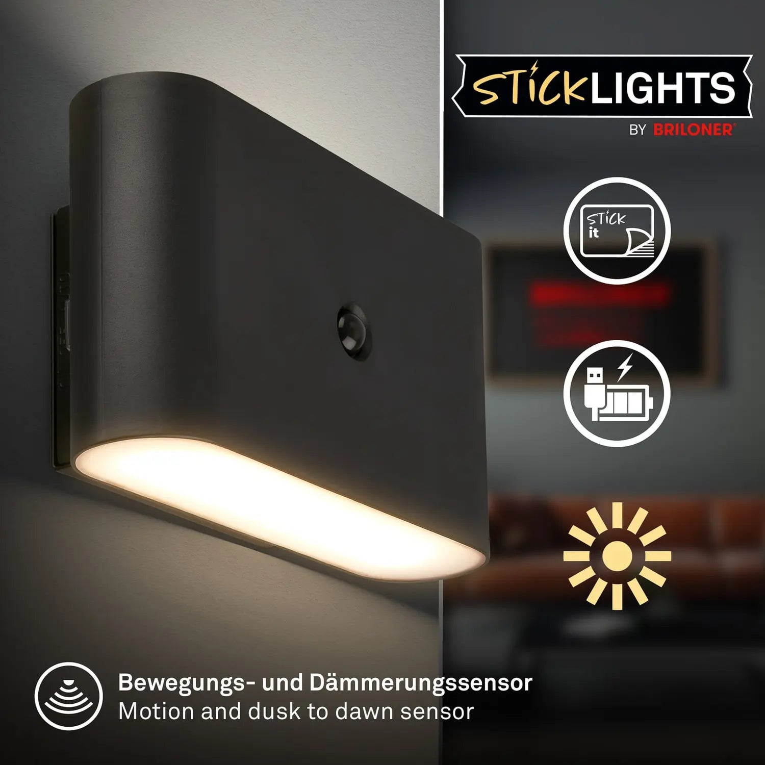 B-Ware Briloner Wandlampe Wandleuchte Led Akku Sensor Schwarz Bewegungsmelder - 4002707486770
