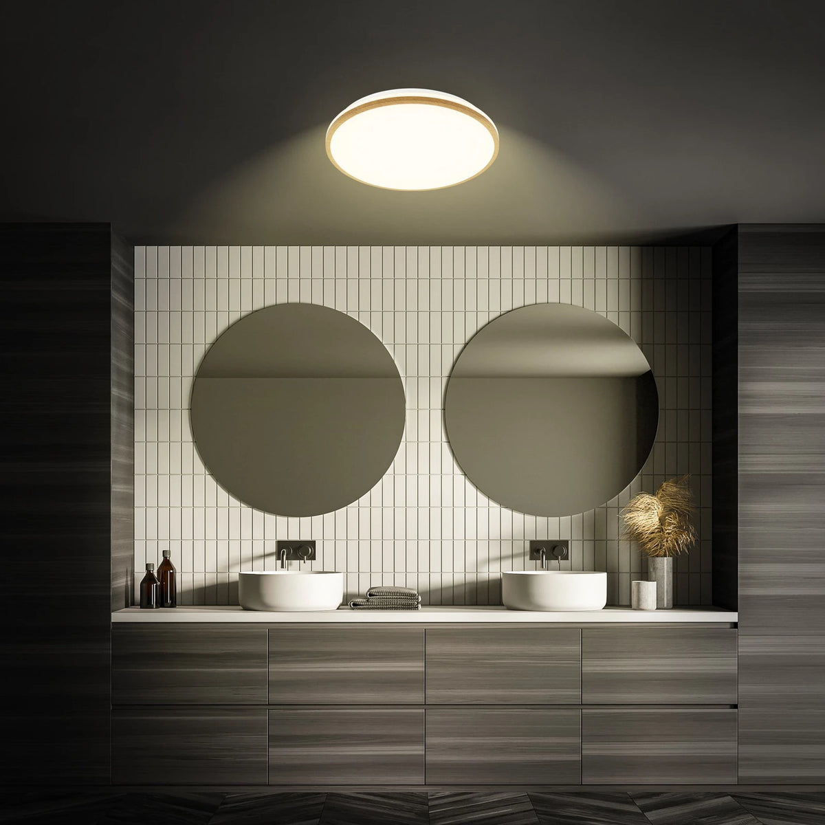 Briloner LED-Deckenleuchte Acorus Badezimmerleuchte weiß holzfarben IP44 33 cm - 4002707483939