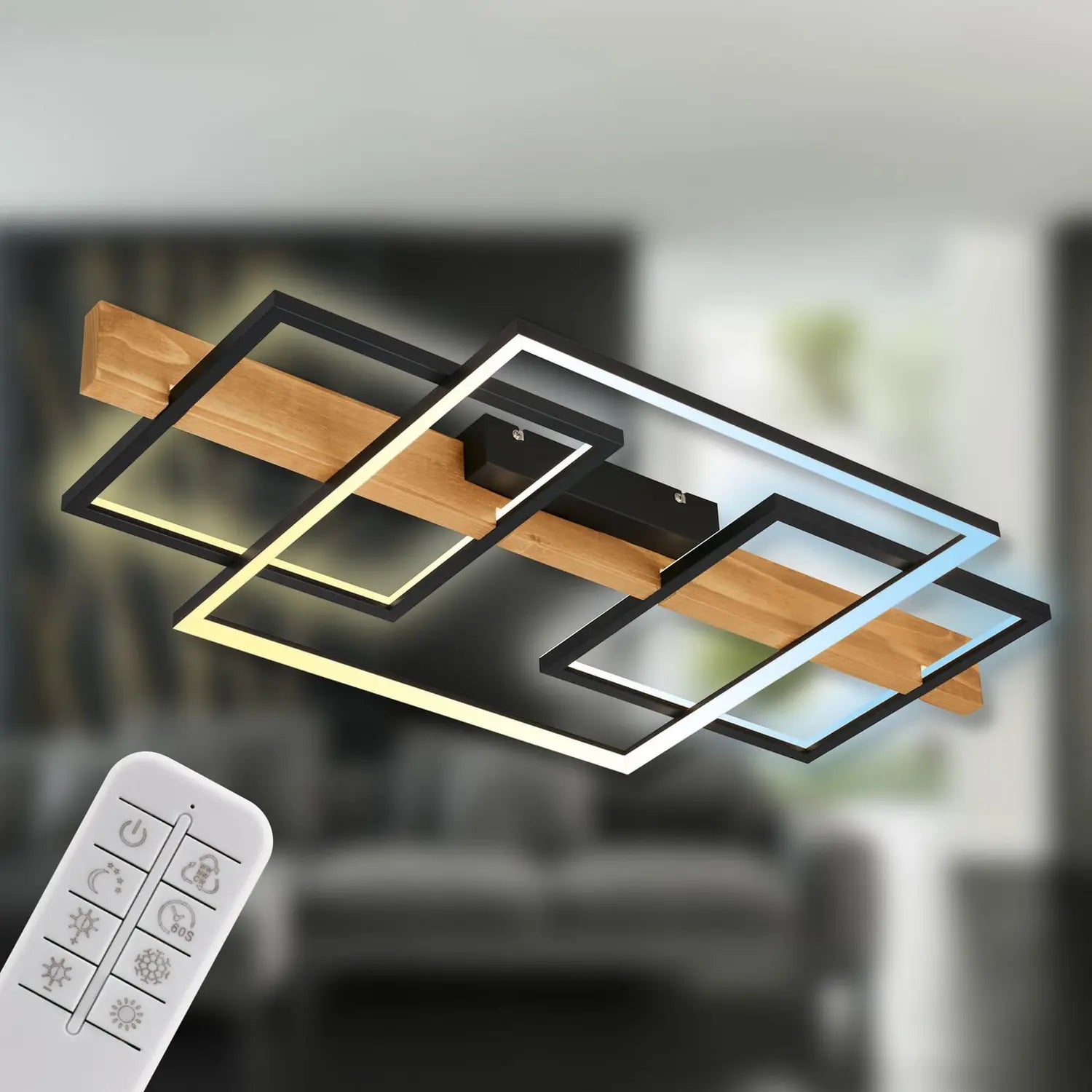 B-Ware Briloner Deckenleuchte Lampe Led Cadre Holz Schwarz Memoryfunktion Nachtlicht - 4002707461852