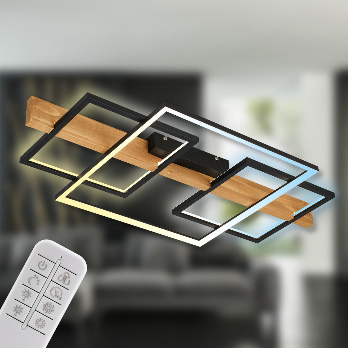 briloner Deckenleuchte Lampe LED Cadre Holz Schwarz Memoryfunktion Nachtlicht - 4002707461852