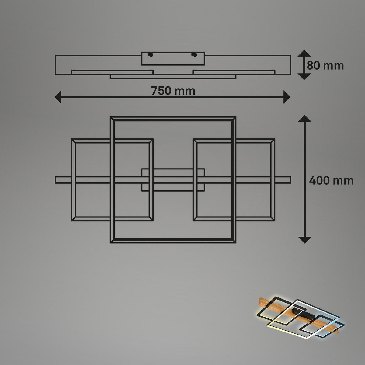 briloner Deckenleuchte Lampe LED Cadre Holz Schwarz Memoryfunktion Nachtlicht - 4002707461852
