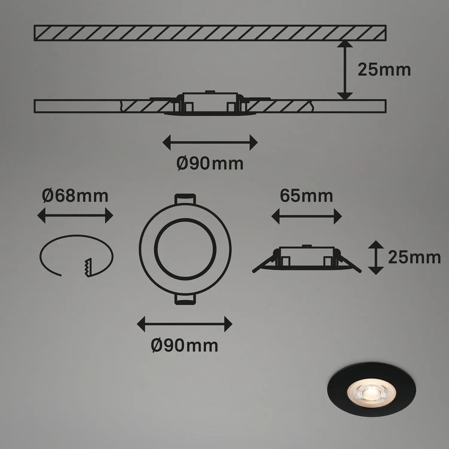 B-Ware Briloner Einbaustrahler Deckenleuchte Led Kulana 3000 K Schwarz Ip65 3er Set - 4002707418726