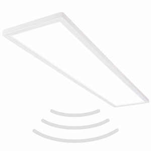 Panneau LED Briloner de catégorie B, plafonnier à détecteur de mouvement, 98 x 20 cm, IP44, 4000 K, plastique, blanc