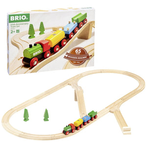 B-Ware Brio Holzeisenbahn Spielzeugeisenbahn Zugset Jubiläumszug Brücke Weichen Bäume
