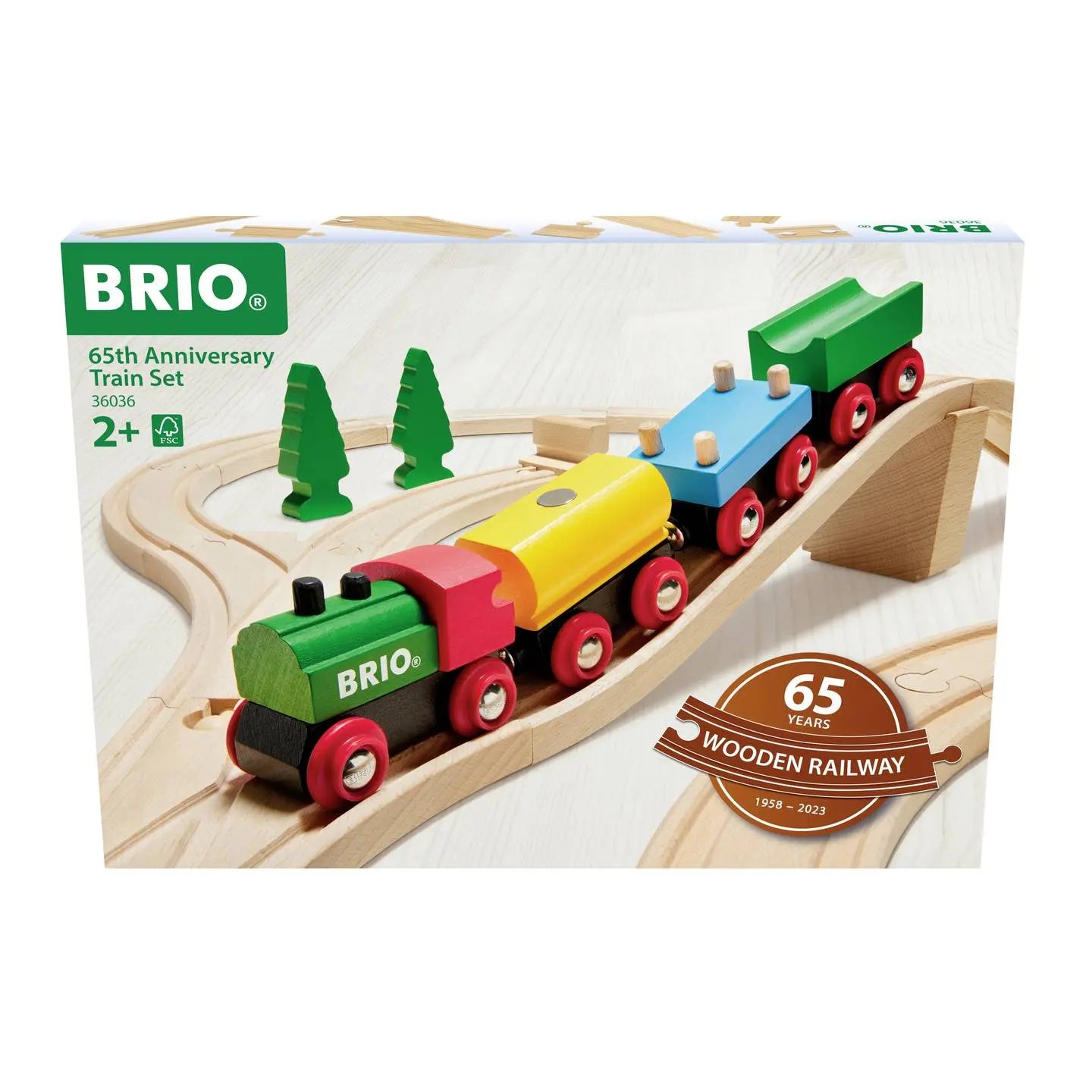 B-Ware Brio Holzeisenbahn Spielzeugeisenbahn Zugset Jubiläumszug Brücke Weichen Bäume - 7312350360363