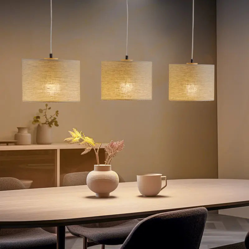 B-Ware Britop Hängeleuchte Pendelleuchte Canvas Leinenschirme Holz Lampe Leuchte Led