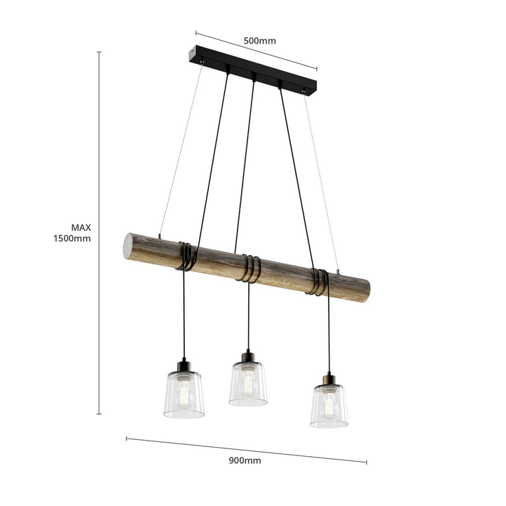 Britop Karrl Hängeleuchte Pendelleuchte Lampe Rauchgrau E27 Glas Holz B-Ware