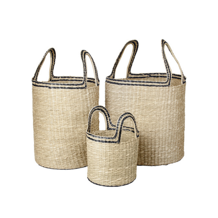 Broste Copenhagen Lykke Korb Aufbewahrungskorb Natur Schwarz 3er Set Flechtkorb B-Ware - 5710688302239