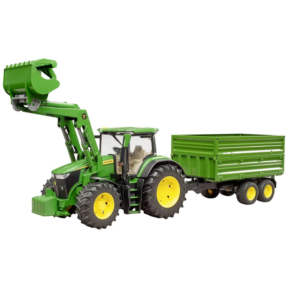 B-Ware Bruder John Deere 7 R 350 Frontlader Traktor Hänger Landwirtschafts Modell