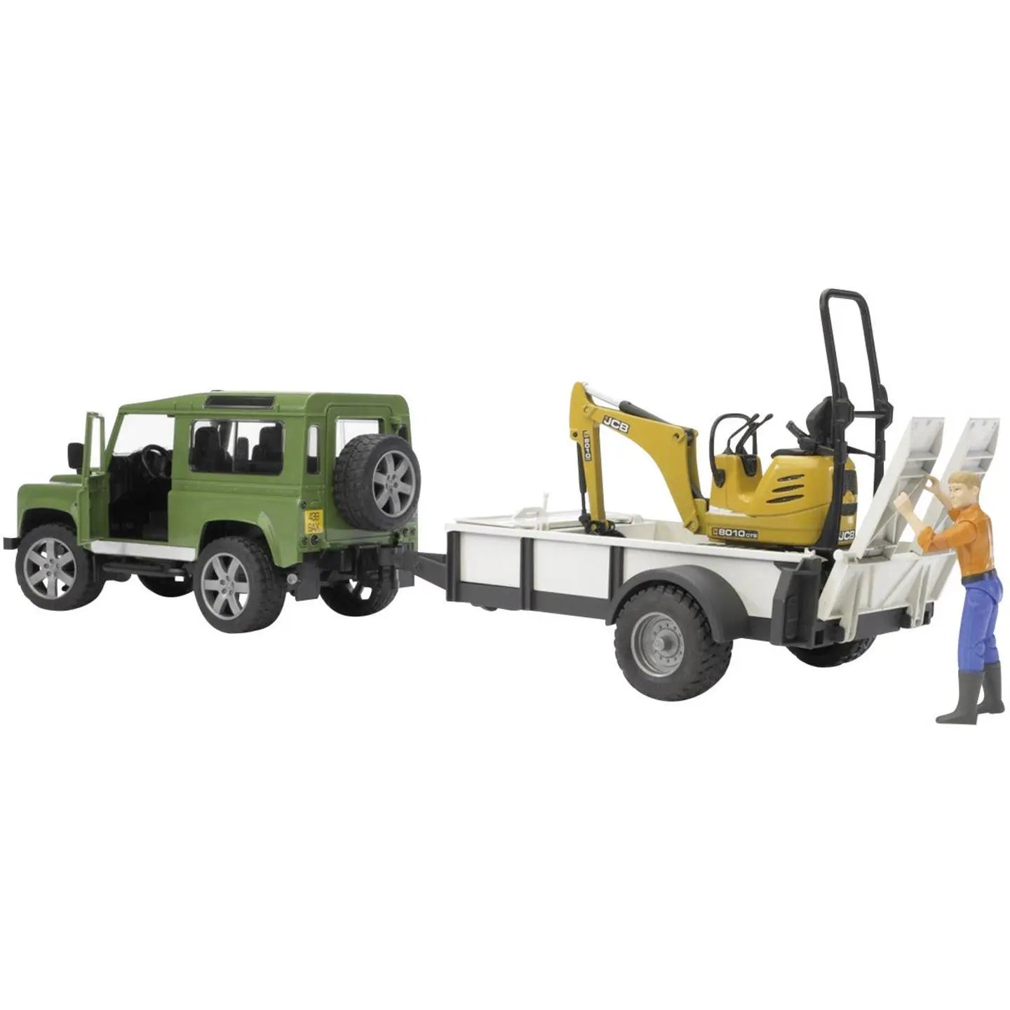 B-Ware Bruder Land Rover Defender Station Wagon Mit Einachsanhänger Jcb Mikrobagger - 4001702025939