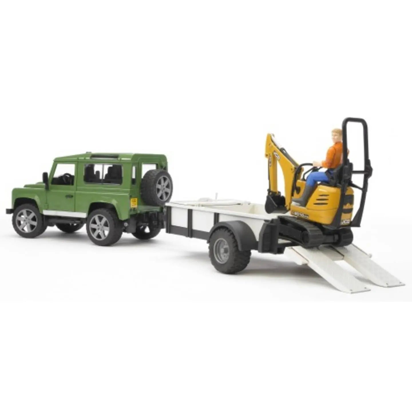 B-Ware Bruder Land Rover Defender Station Wagon Mit Einachsanhänger Jcb Mikrobagger - 4001702025939