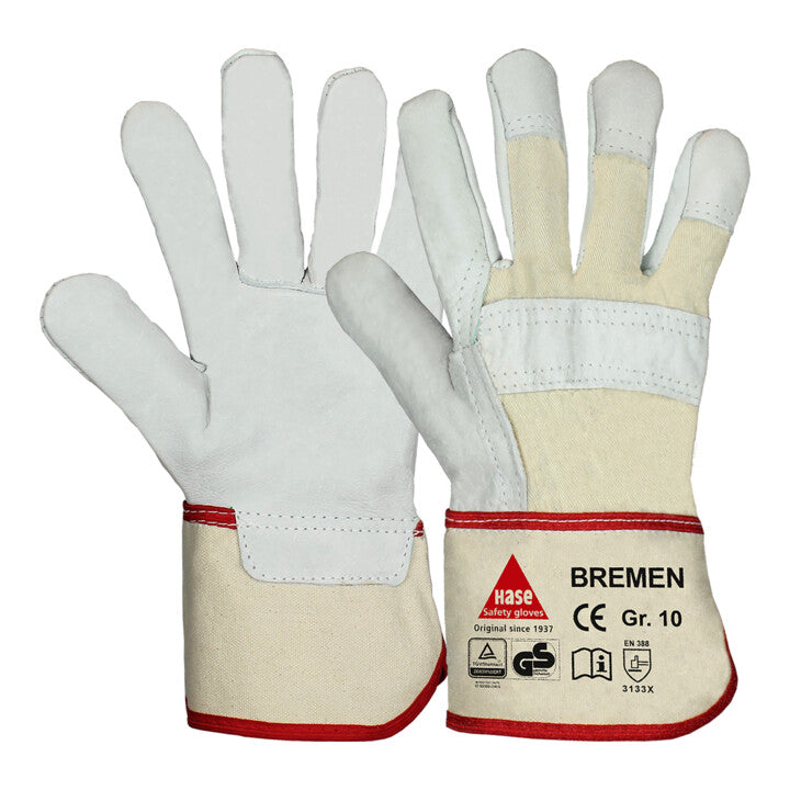 Hase Arbeitshandschuh Schutzhandschuh Rindleder natur Größe 7 Bremen 12 Paar - 4018949444447