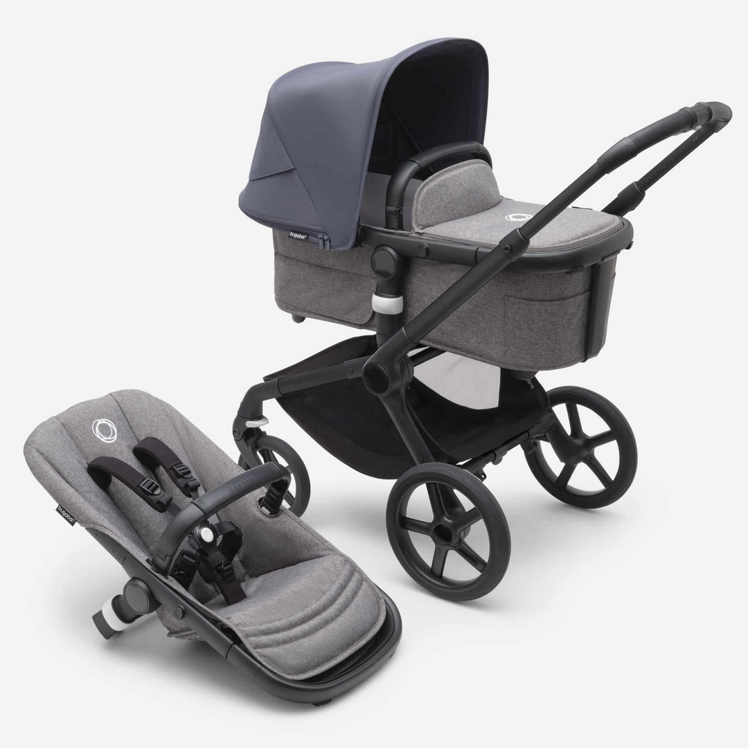Bugaboo Fox5 Kombi Kinderwagen Schwarz/ Grau Meliert Sturmblau Buggy Wagen  B-Ware