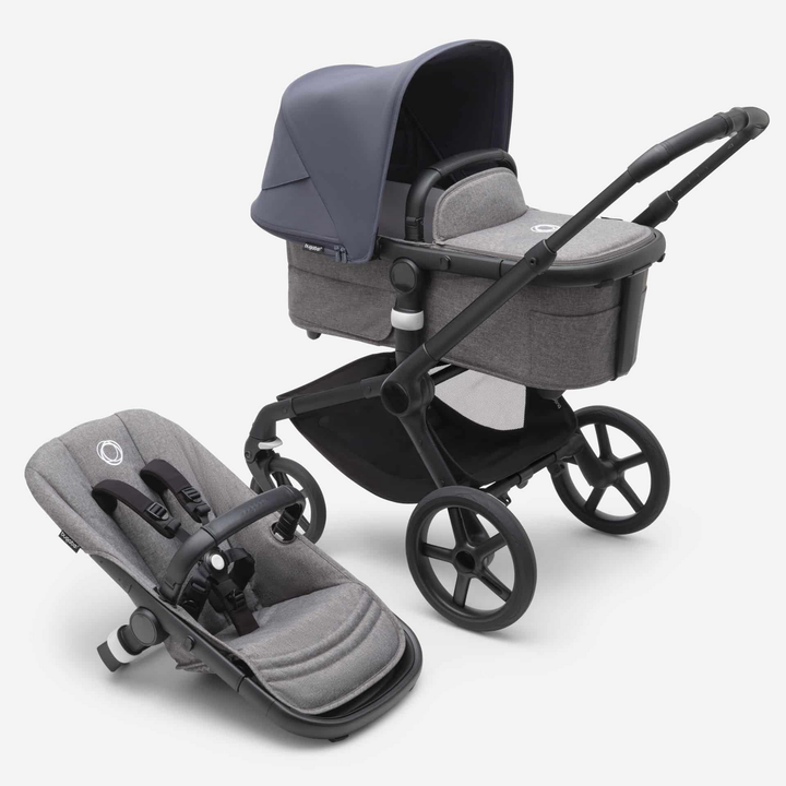 Bugaboo Fox5 Kombi Kinderwagen Schwarz/ Grau Meliert Sturmblau Buggy Wagen  B-Ware