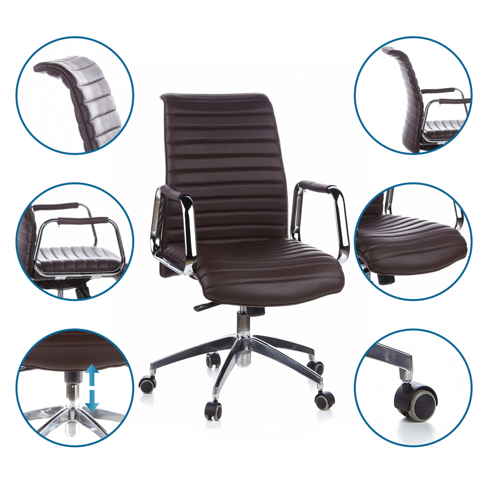 Hjh Office Bürostuhl Chefsessel Aspera 10 Nappaleder Braun Drehstuhl Lederstuhl B-Ware - 4260182550526