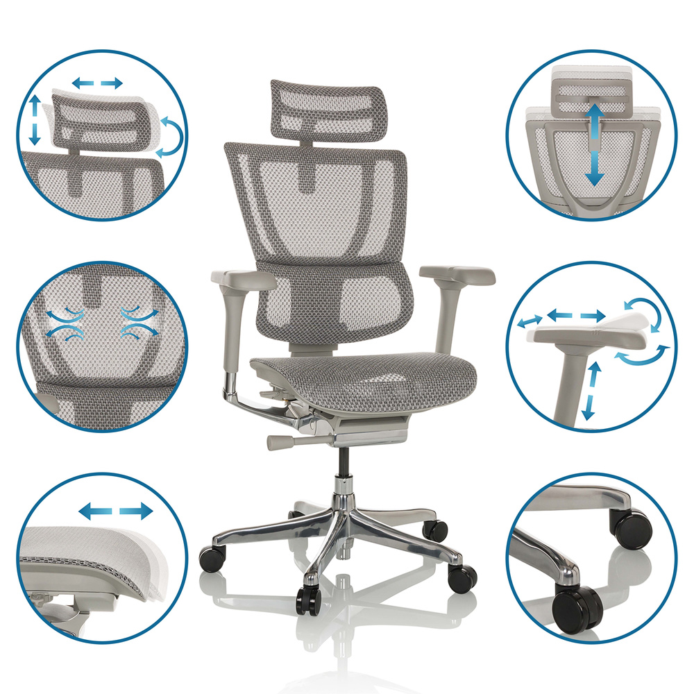 Hjh Office Bürostuhl Stuhl Chefsessel Ergohuman Netzstoff Hellgrau B-Ware - 4064323035701