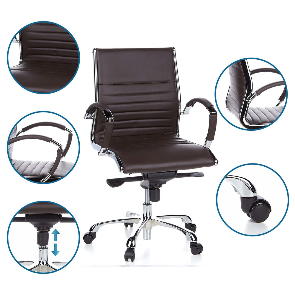 Hjh Office Bürostuhl Chefsessel Stuhl Leder Braun Chrom Aluminium Fußkreuz B-Ware - 4260182538531
