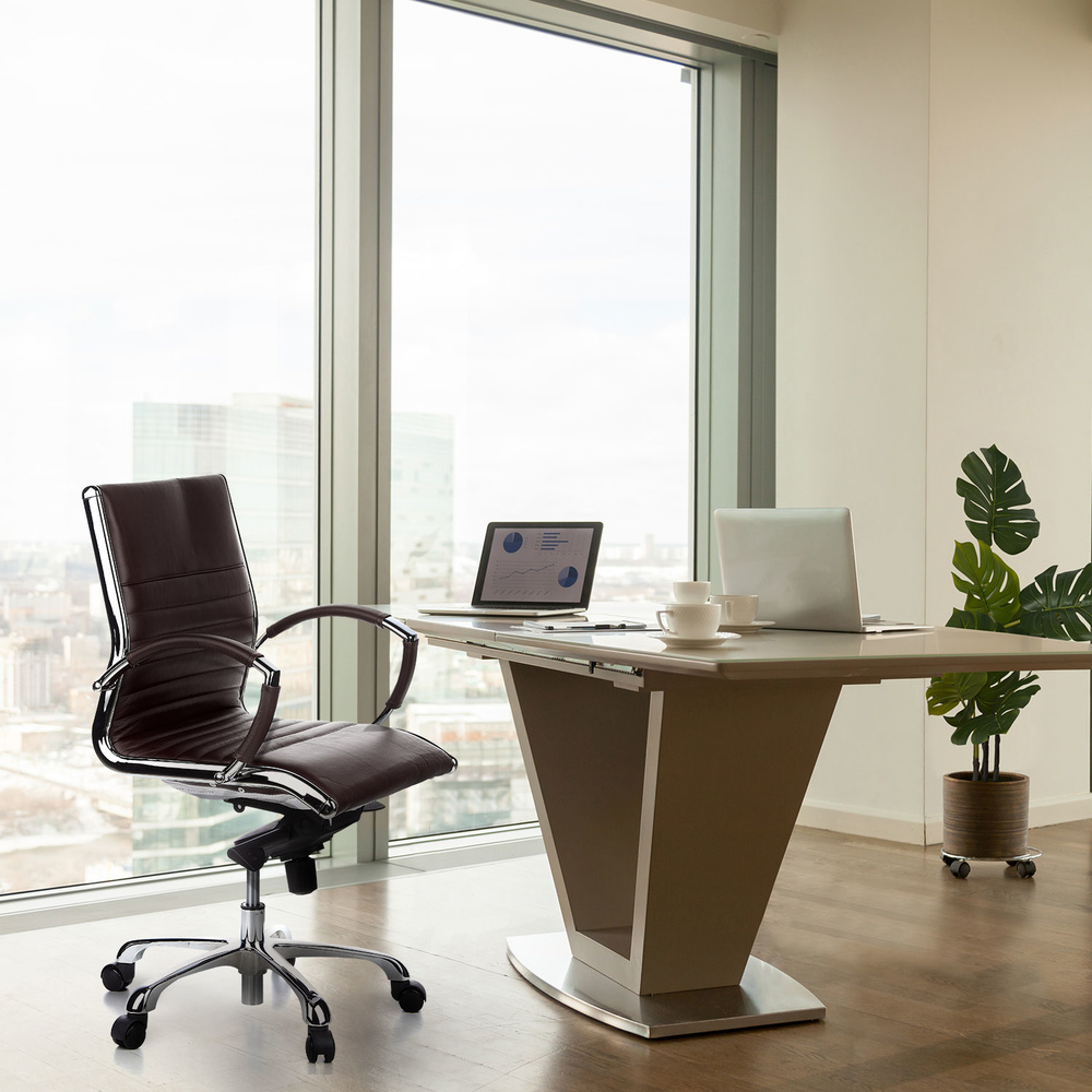 Hjh Office Bürostuhl Chefsessel Stuhl Leder Braun Chrom Aluminium Fußkreuz B-Ware - 4260182538531