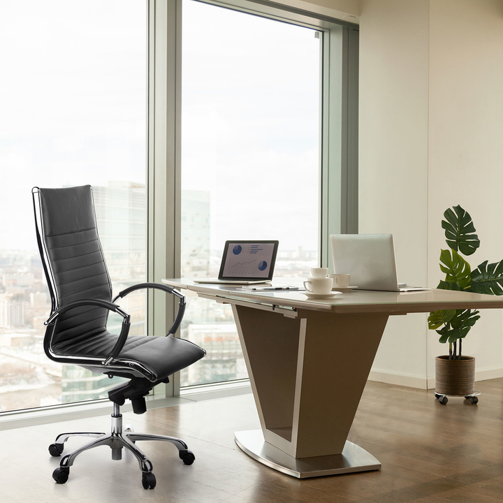 Hjh Office Bürostuhl Chefsessel Drehstuhl Parma 20 Leder Schwarz Chrom 110kg B-Ware - 4260182536315