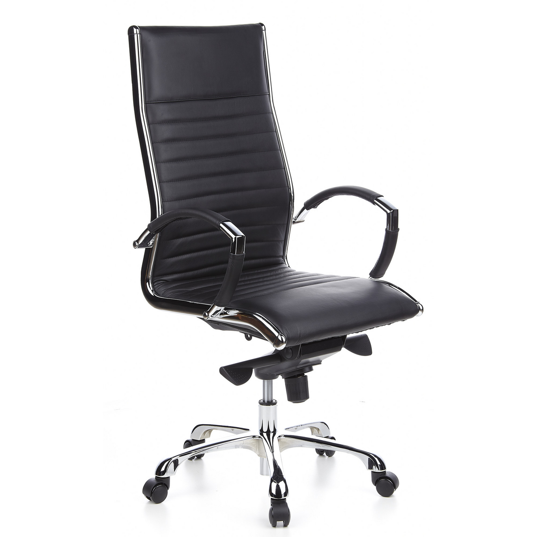 Hjh Office Bürostuhl Chefsessel Drehstuhl Parma 20 Leder Schwarz Chrom 110kg B-Ware - 4260182536315