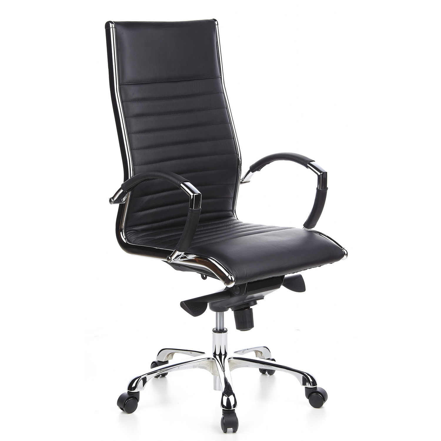 Hjh Office Bürostuhl Chefsessel Drehstuhl Parma 20 Leder Schwarz Chrom 110kg B-Ware - 4260182536315