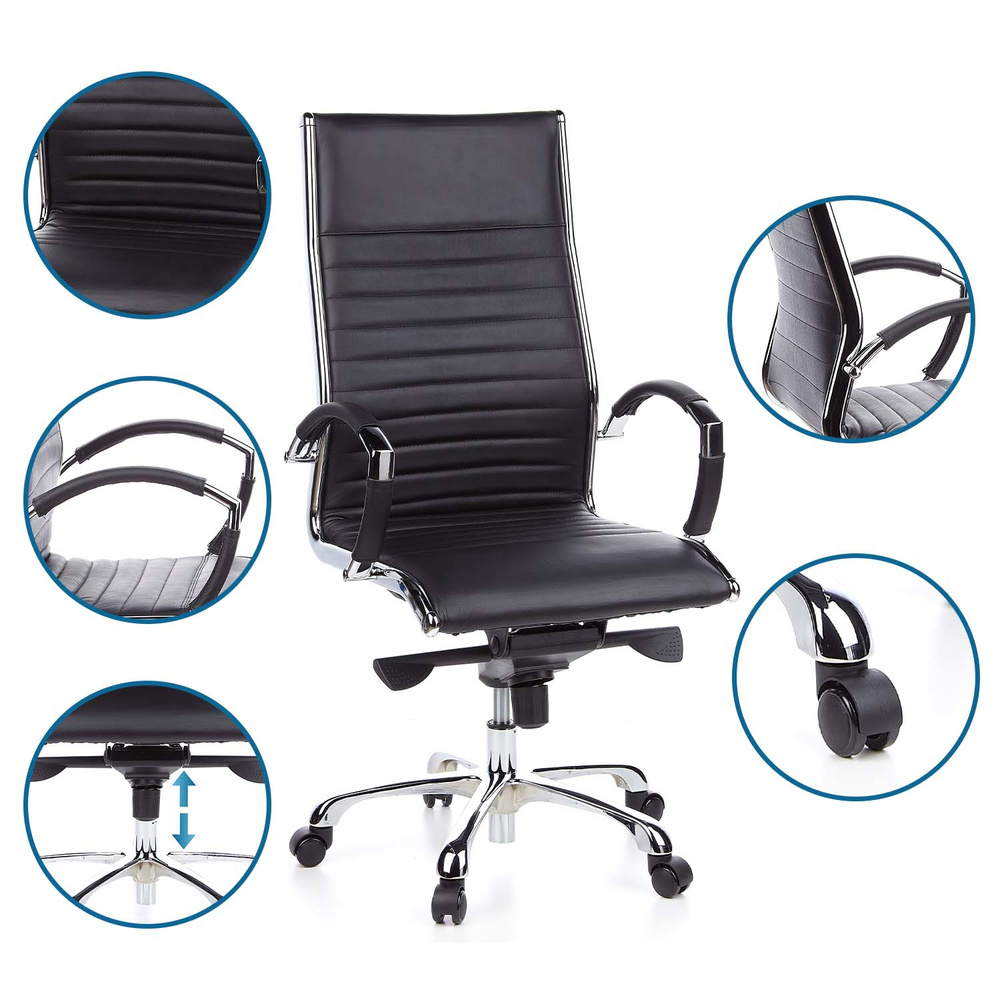 Hjh Office Bürostuhl Chefsessel Drehstuhl Parma 20 Leder Schwarz Chrom 110kg B-Ware - 4260182536315