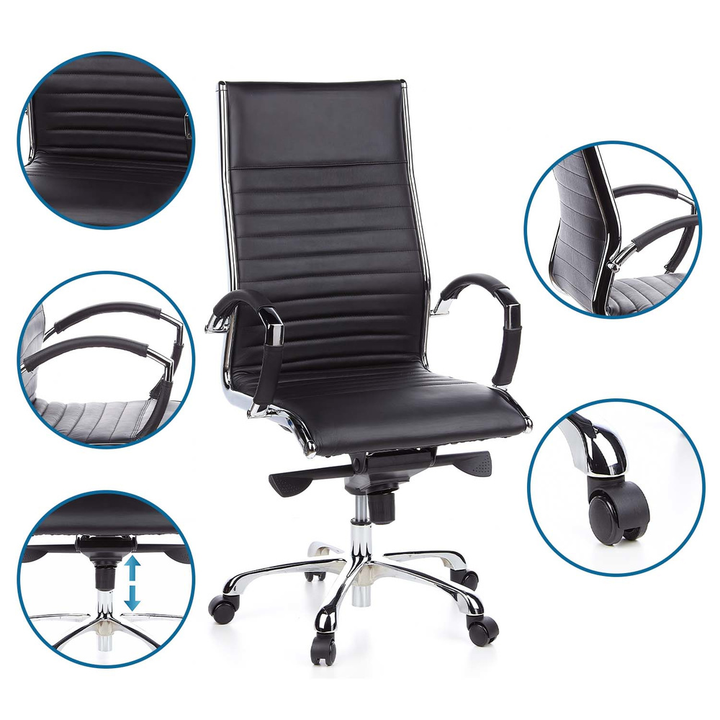 Hjh Office Bürostuhl Chefsessel Drehstuhl Parma 20 Leder Schwarz Chrom 110kg B-Ware - 4260182536315