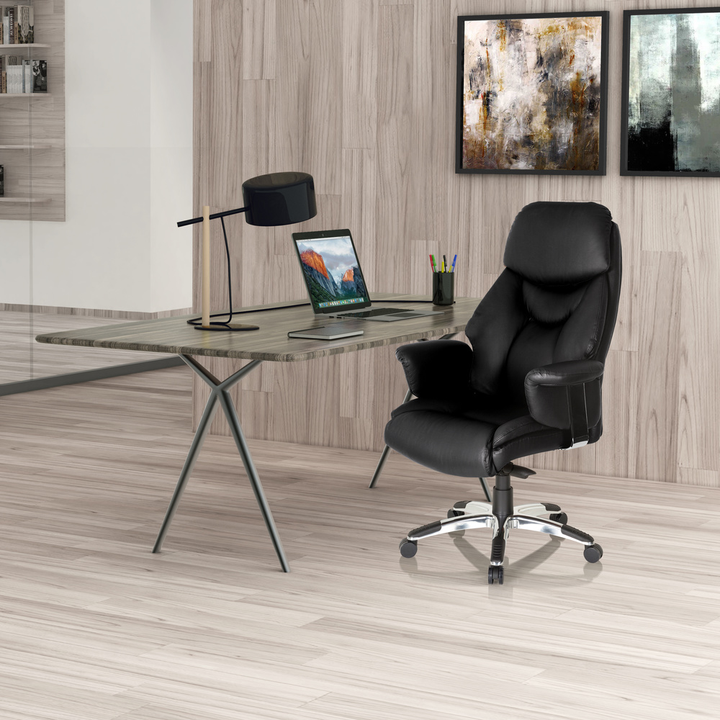 Hjh Office Bürostuhl Chefsessel Stuhl Leder Schwarz Mit Armlehnen Teppichrollen B-Ware - 4260182541098