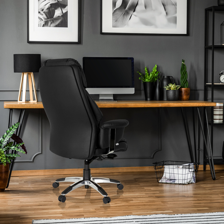 Hjh Office Bürostuhl Chefsessel Stuhl Leder Schwarz Mit Armlehnen Teppichrollen B-Ware - 4260182541098