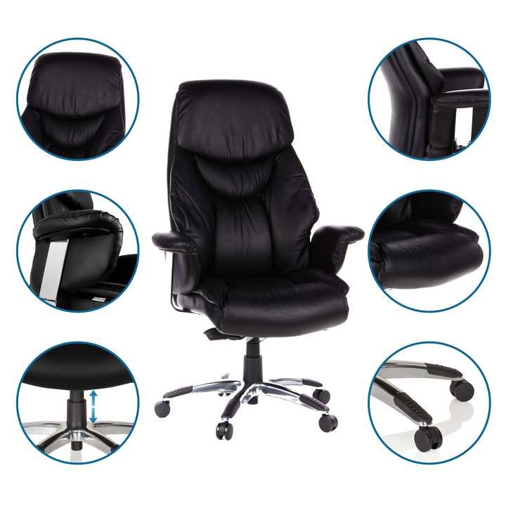 Hjh Office Bürostuhl Chefsessel Stuhl Leder Schwarz Mit Armlehnen Teppichrollen B-Ware - 4260182541098