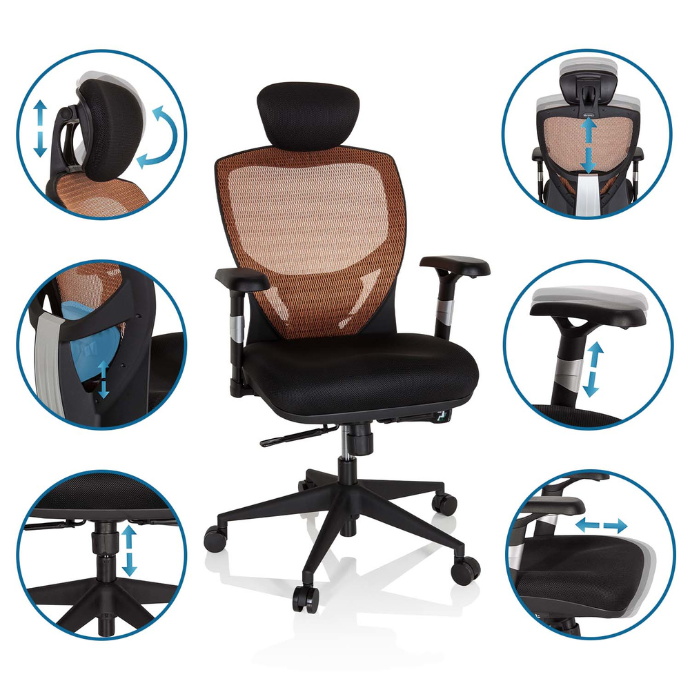 Hjh Office Bürostuhl Chefsessel Stuhl Venus Base Netzstoff Orange Schwarz B-Ware - 4260182534540