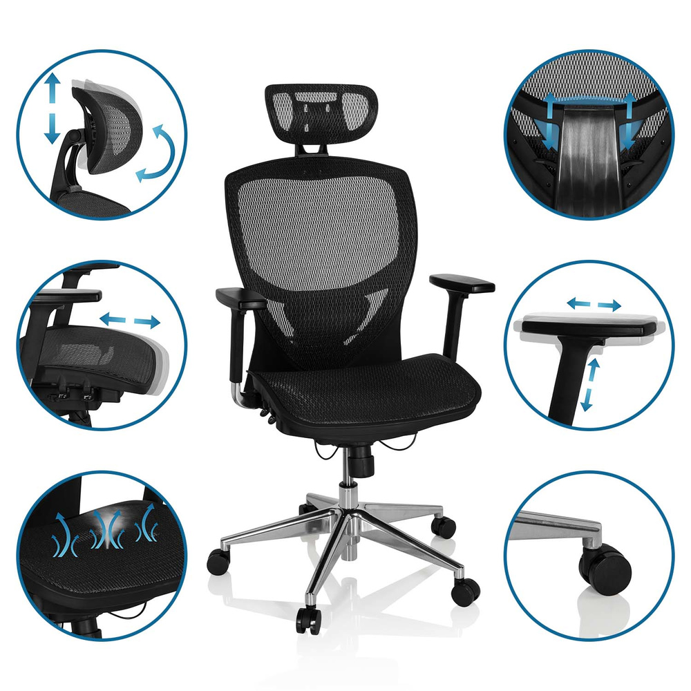 Hjh Office Bürostuhl Drehstuhl Venus One Netzstoff Schwarz Mit Armlehnen B-Ware - 4260182534489