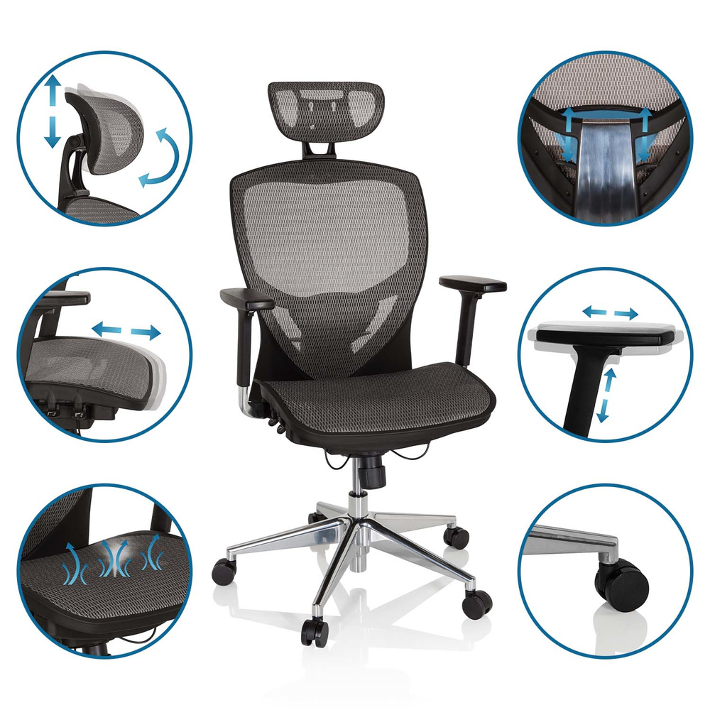 Hjh Office Bürostuhl Chefsessel Stuhl Venus One Netzstoff Silbergrau Armlehnen B-Ware - 4260182534519