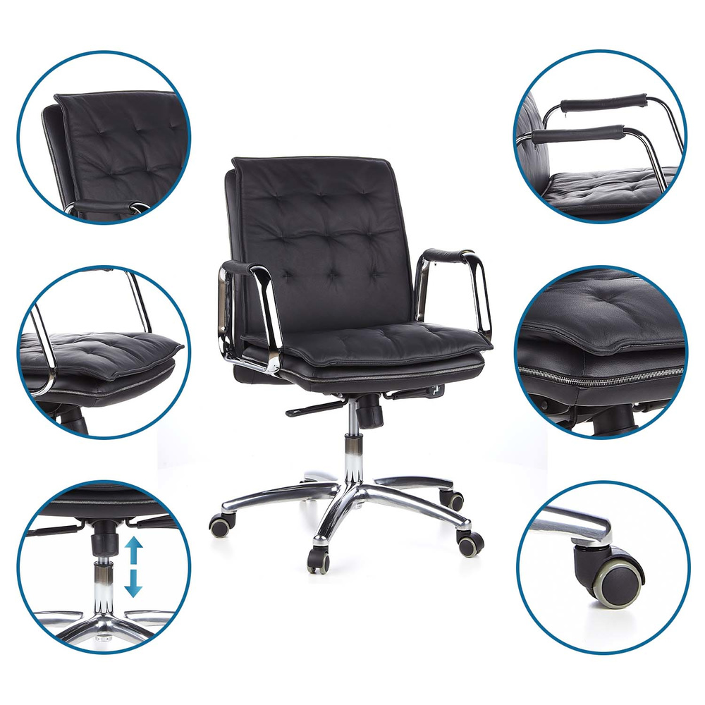 Hjh Office Bürostuhl Chefsessel Villa 10 Nappaleder Schwarz Synchronmechanik B-Ware - 4260182550564