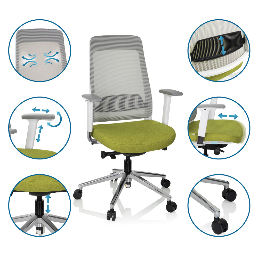 B-Ware Hjh Office Bürostuhl Drehstuhl Stuhl Chiaro T2 White Netzstoff Stoff Grau Grün - 4251084677008
