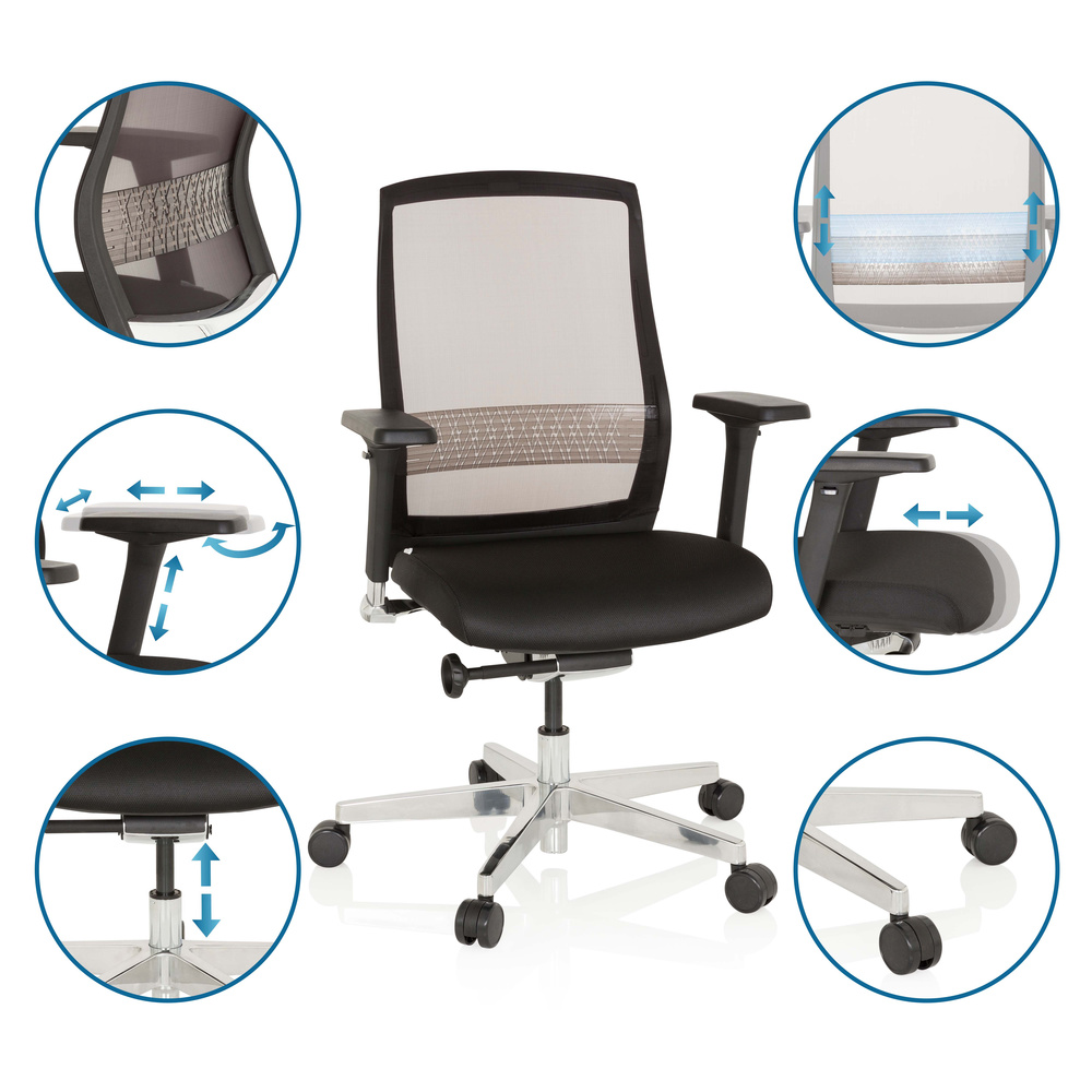 Hjh Office Bürostuhl Drehstuhl Fountaine Netzstoff Sitz Schwarz Lordosenstütze B-Ware - 4251084667795
