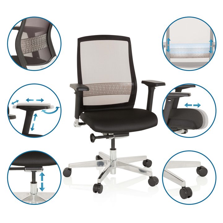 Hjh Office Bürostuhl Drehstuhl Fountaine Netzstoff Sitz Schwarz Lordosenstütze B-Ware - 4251084667795