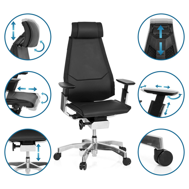Hjh Office Bürostuhl / Drehstuhl Genidia Pro Leder Schwarz  B-Ware